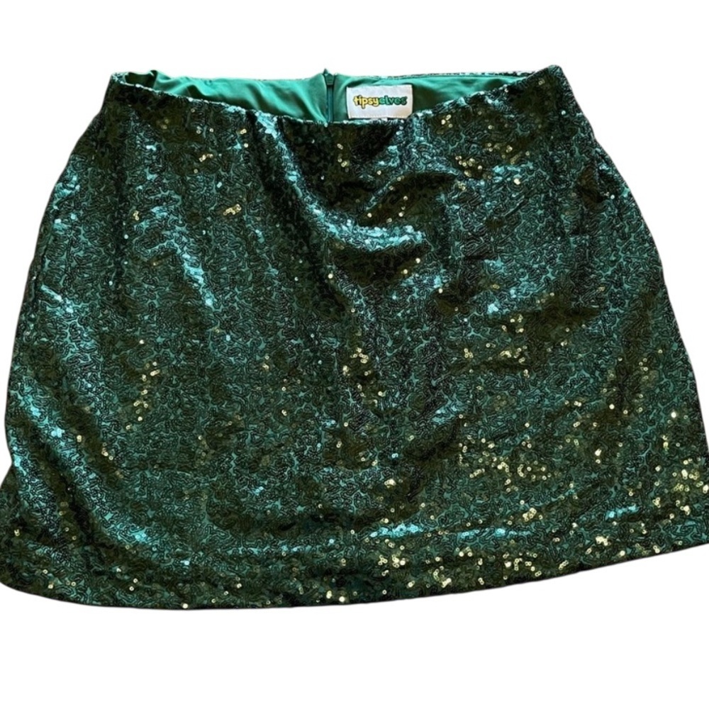 Tipsy Elves Green Sequin Skirt NWT Mini Holiday Party St Patrick’s Day - Picture 3 of 7